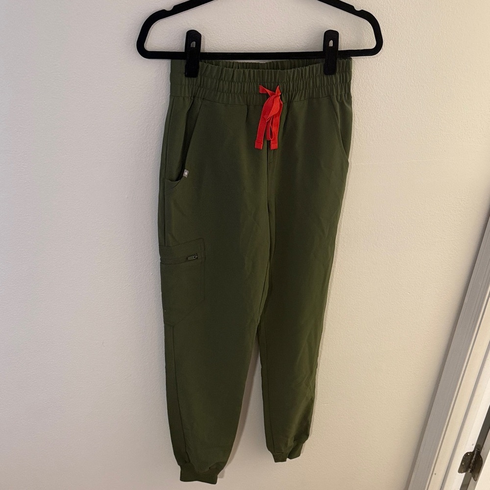 Figs Olive Pants with Red Accent